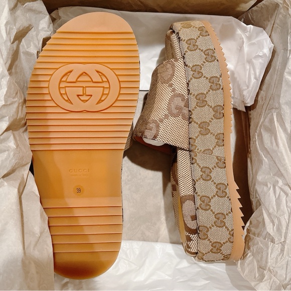 GUCCI Angelina GG Jumbo Maxi logo platform slides sandals - Picture 5 of 7